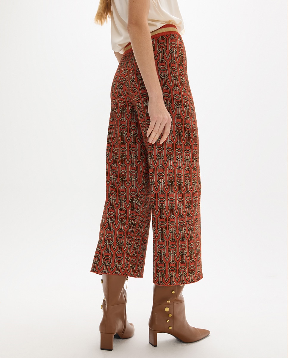 Pantalón de punto de mujer ancho jacquard logomania - Lola Casademunt - Nuez Nuez-5
