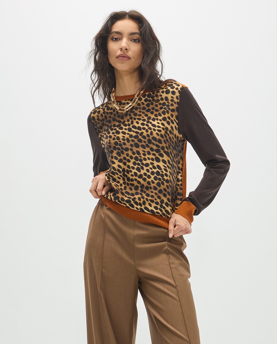 Jersey de mujer print leopardo bimateria - Lola Casademunt - Multicolor Multicolor-1