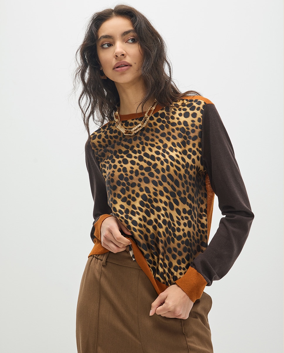 Jersey de mujer print leopardo bimateria - Lola Casademunt - Multicolor Multicolor-2