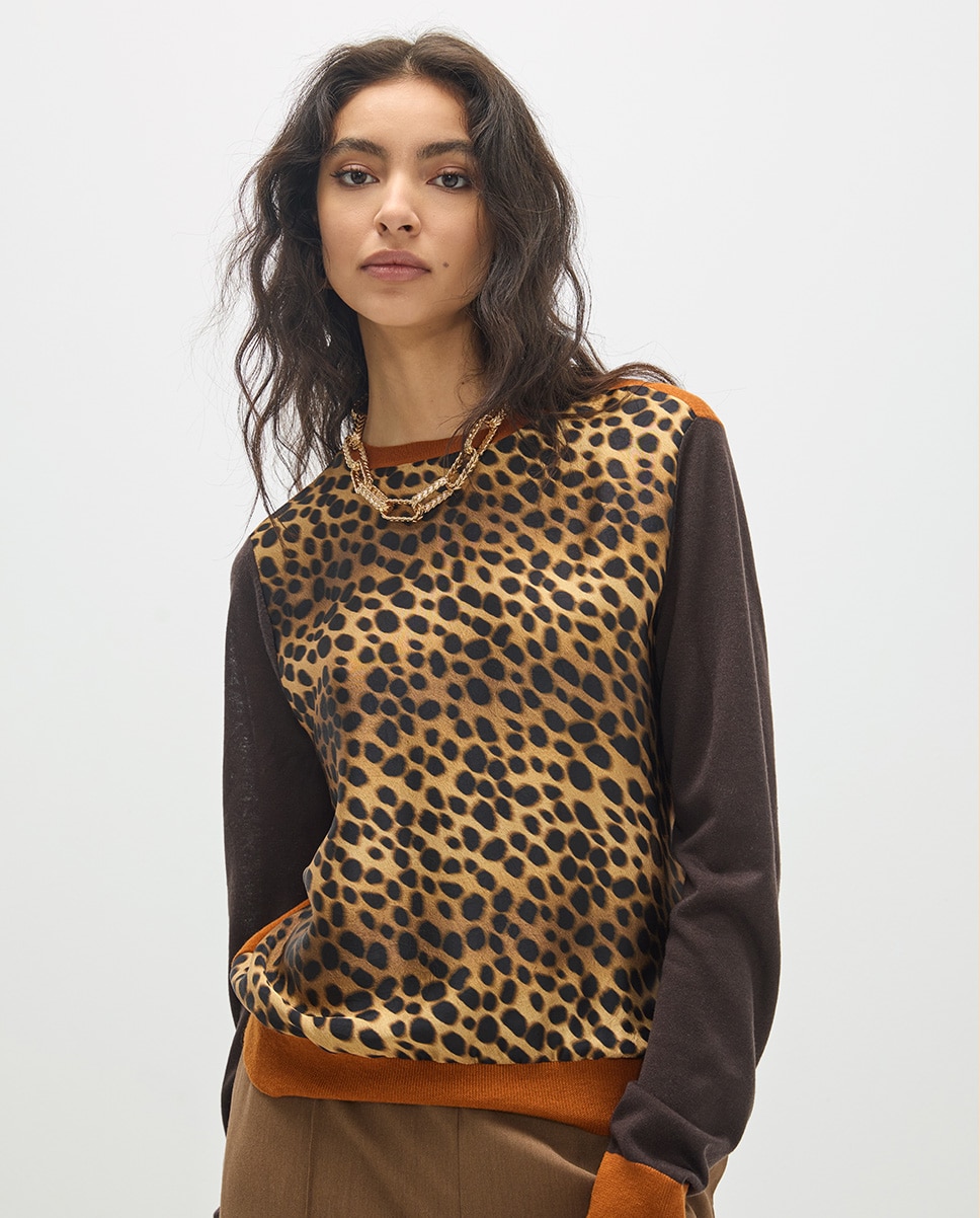 Jersey de mujer print leopardo bimateria - Lola Casademunt - Multicolor Multicolor-3