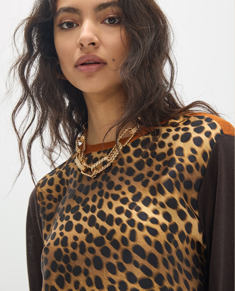 Jersey de mujer print leopardo bimateria - Lola Casademunt - Multicolor Multicolor-4