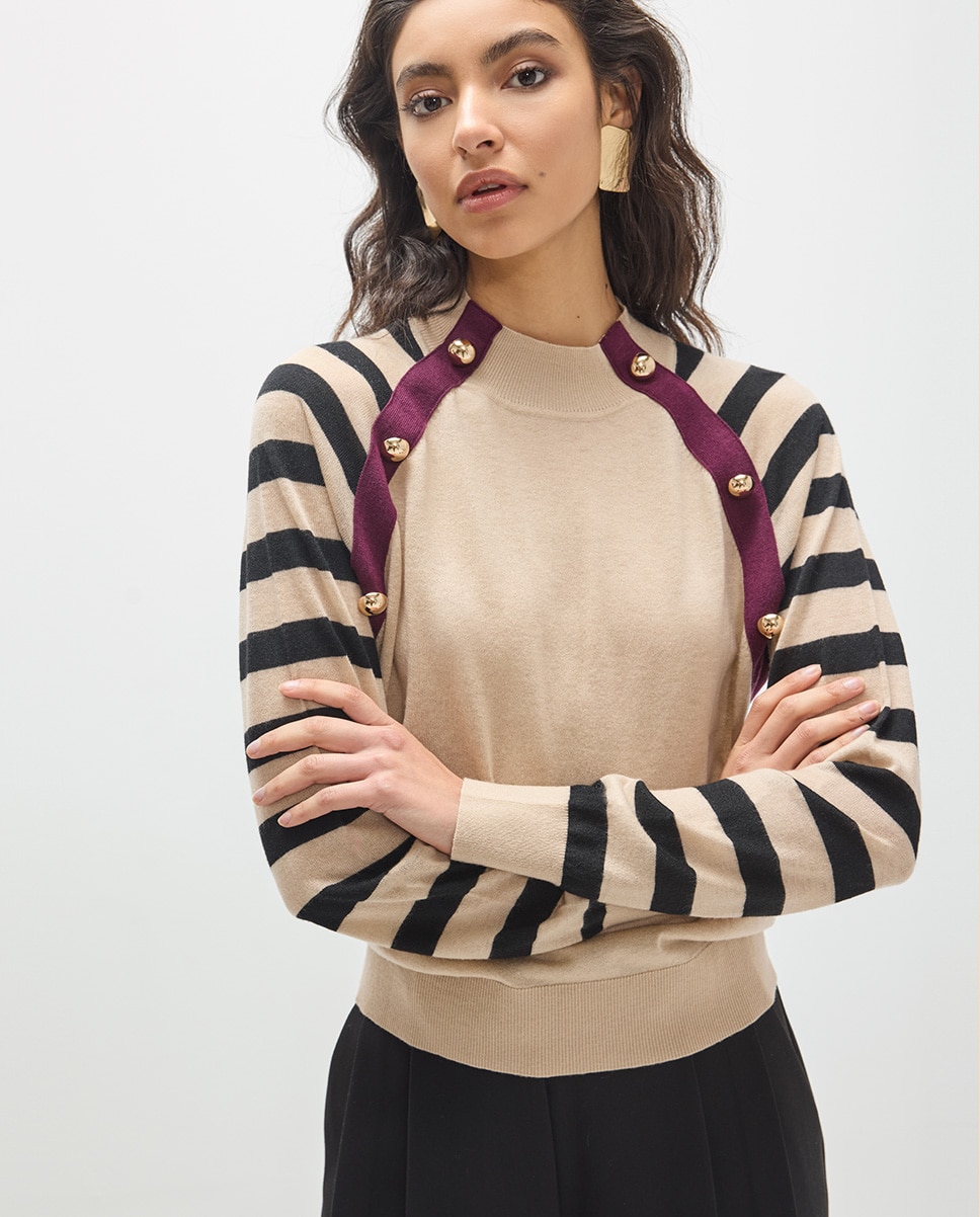 Jersey de mujer rayas y contrastes - Lola Casademunt - Blanco Blanco-2