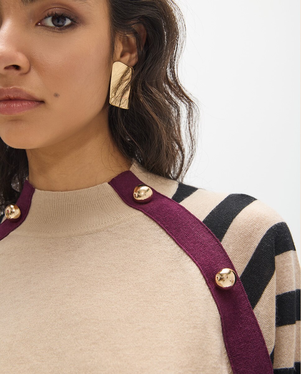 Jersey de mujer rayas y contrastes - Lola Casademunt - Blanco Blanco-3