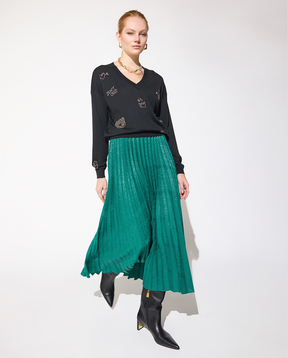 Jersey de mujer escote de pico con cristales - Lola Casademunt - Negro Negro-5