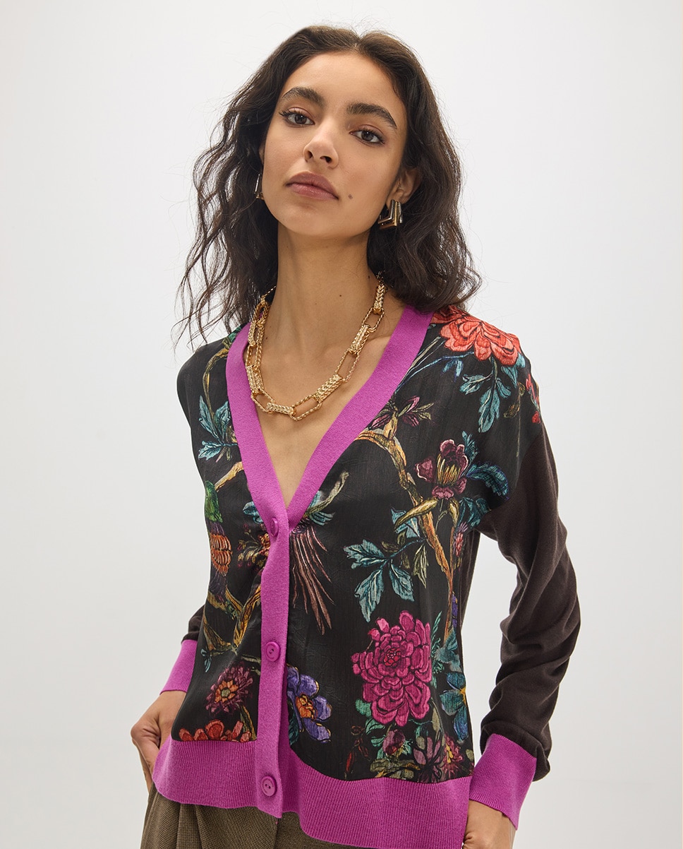 Cárdigan de mujer bimateria estampado 45a - Lola Casademunt - Multicolor Multicolor-3