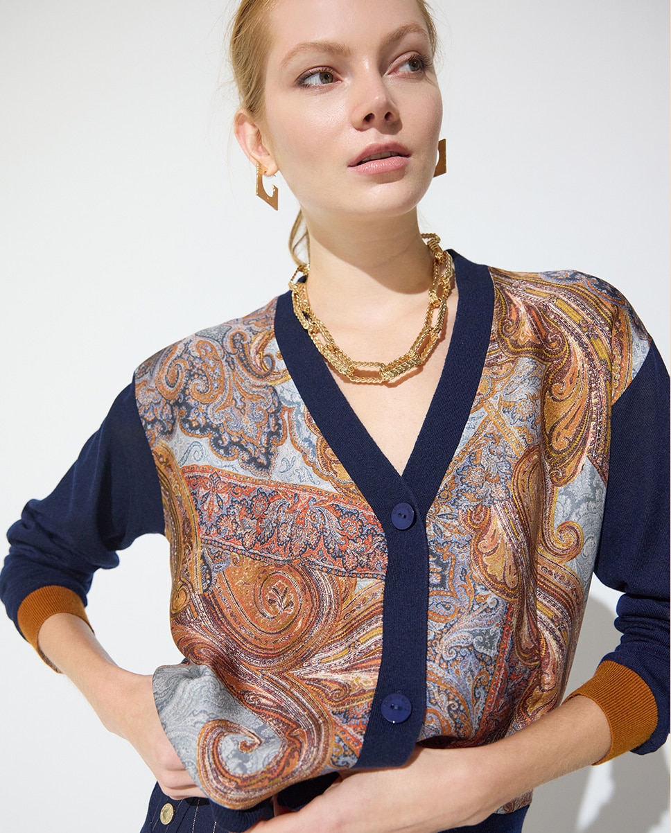 Cárdigan de mujer bimateria con print y contrastes - Lola Casademunt - Multicolor Multicolor-3