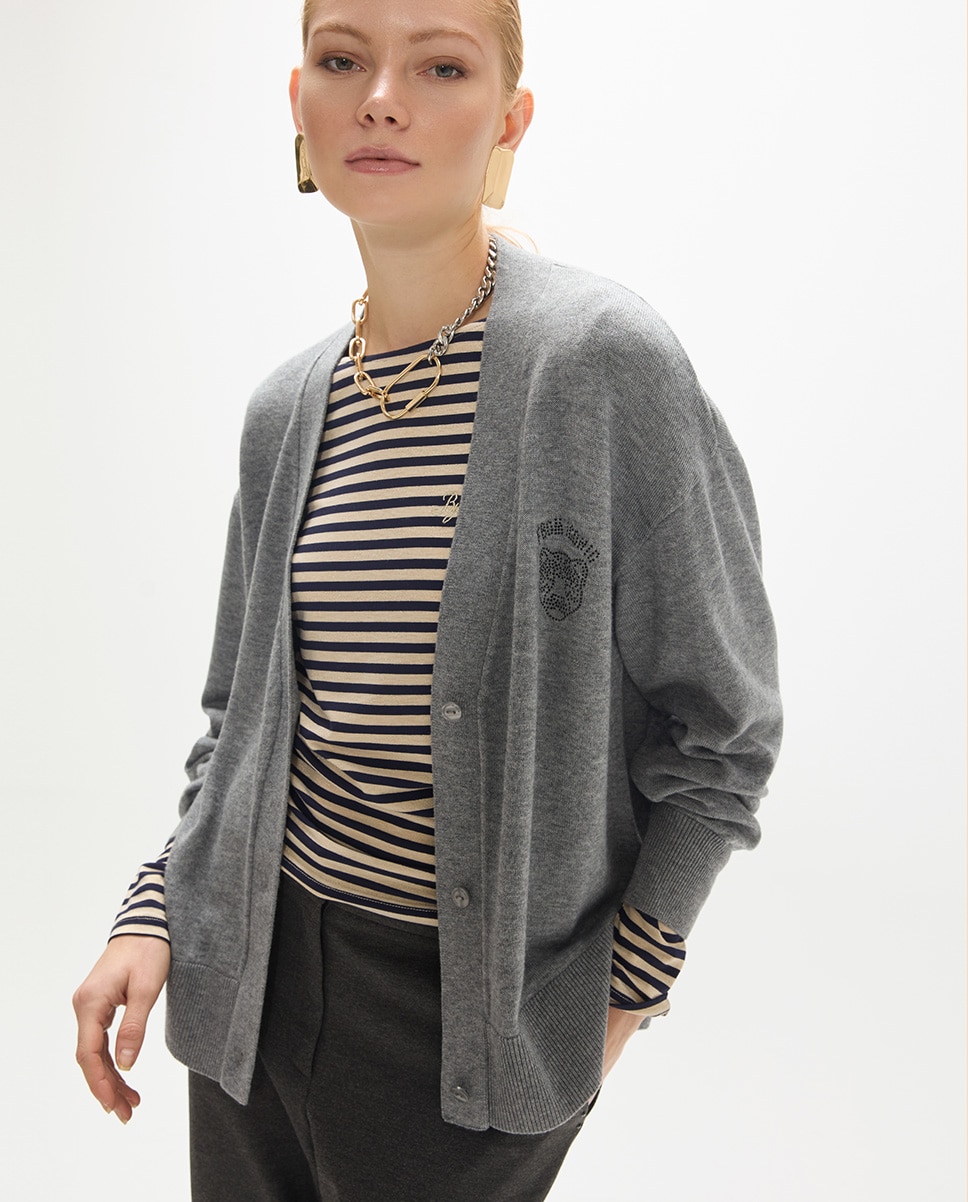 Cárdigan de mujer espalda leopardo cristales - Lola Casademunt - Gris oscuro Gris oscuro-2