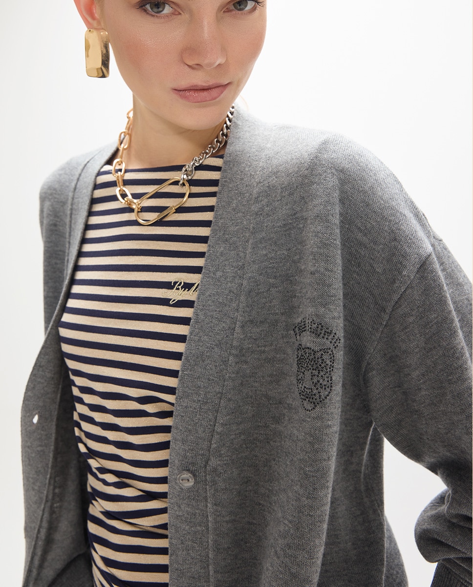 Cárdigan de mujer espalda leopardo cristales - Lola Casademunt - Gris oscuro Gris oscuro-3