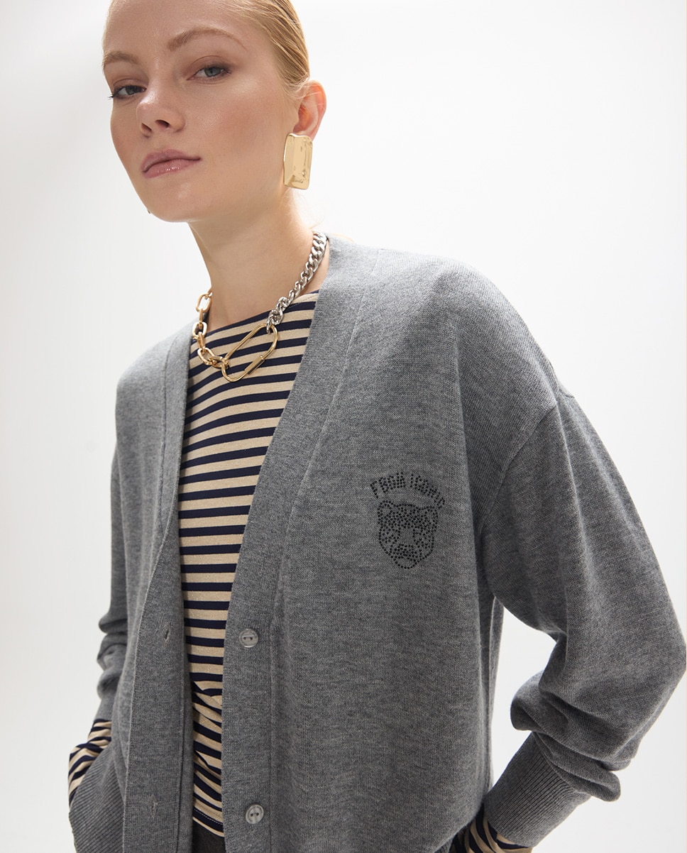 Cárdigan de mujer espalda leopardo cristales - Lola Casademunt - Gris oscuro Gris oscuro-4