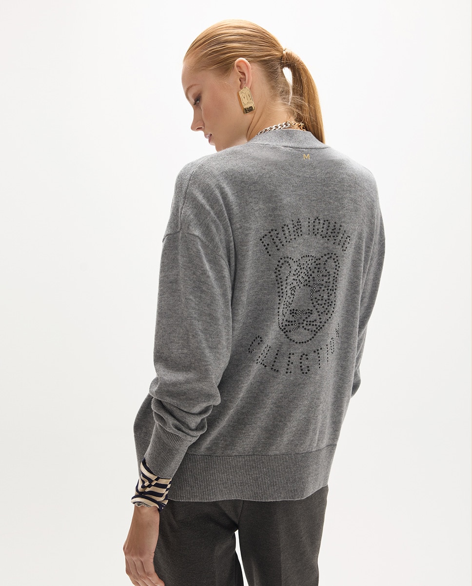 Cárdigan de mujer espalda leopardo cristales - Lola Casademunt - Gris oscuro Gris oscuro-5