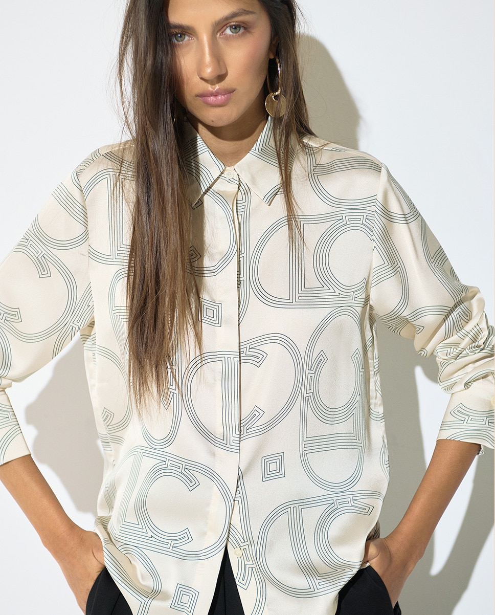 Camisa de mujer en tejido satinado logotipada - Lola Casademunt - Crudo Crudo-1
