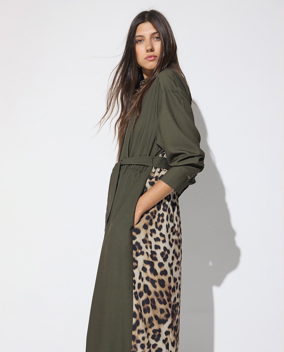 Vestido midi camisero contraste animal print - Lola Casademunt - Multicolor Multicolor-4
