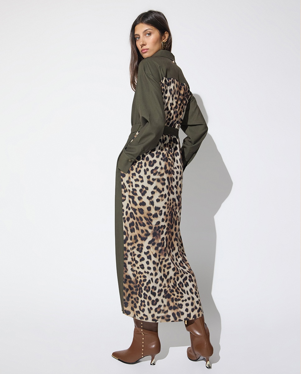 Vestido midi camisero contraste animal print - Lola Casademunt - Multicolor Multicolor-5