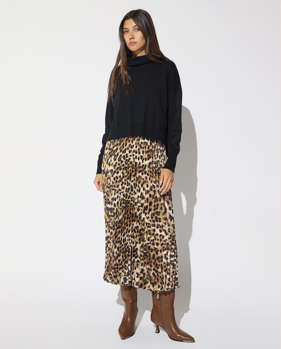 Vestido midi combinado con falda plisada 45a - Lola Casademunt - Marrón Marrón-1