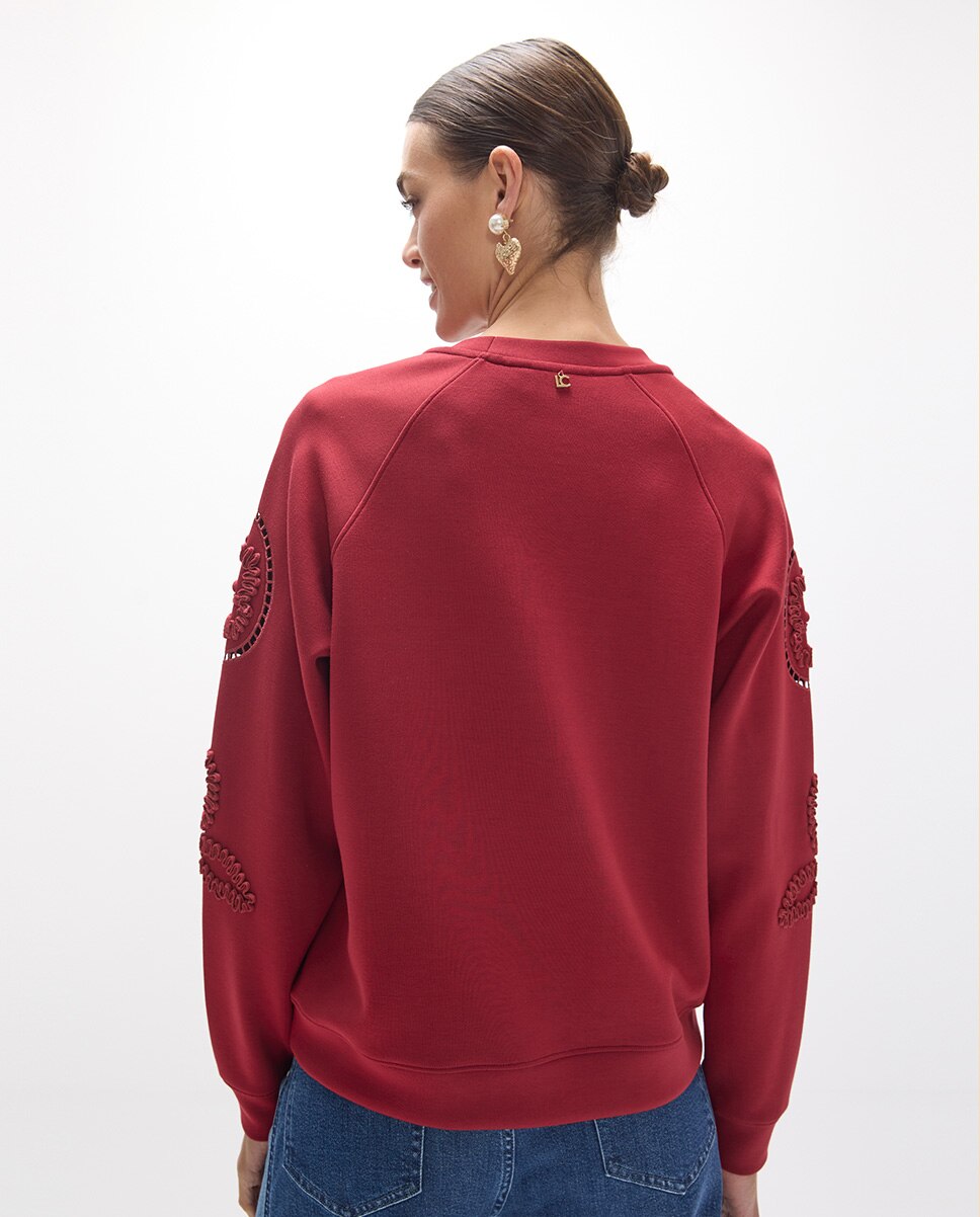 Sudadera de mujer manga raglan con bordado de flores - Lola Casademunt - Vino Vino-4