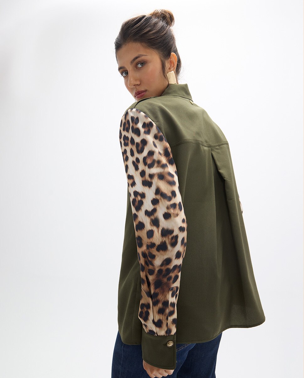 Camisa de mujer combinada leopardo - Lola Casademunt - Kaki Kaki-3