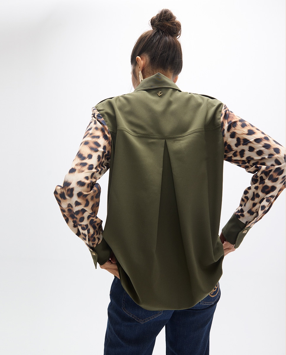 Camisa de mujer combinada leopardo - Lola Casademunt - Kaki Kaki-4