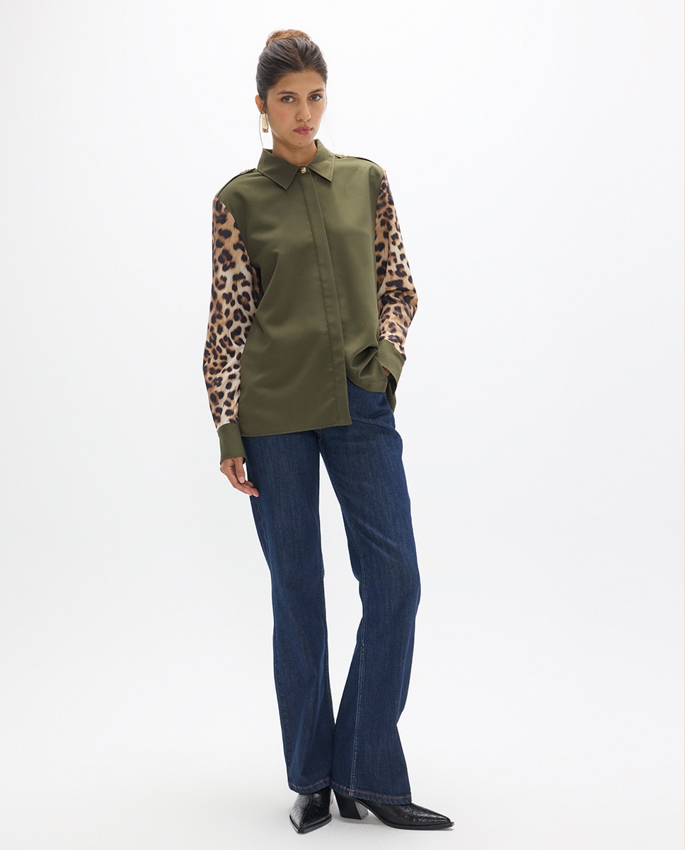 Camisa de mujer combinada leopardo - Lola Casademunt - Kaki Kaki-5