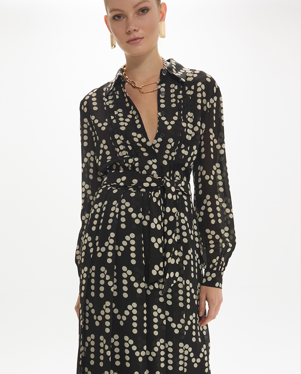 Vestido largo jaretas estampado de topos monograma - Lola Casademunt - Negro / Blanco Negro / Blanco-2