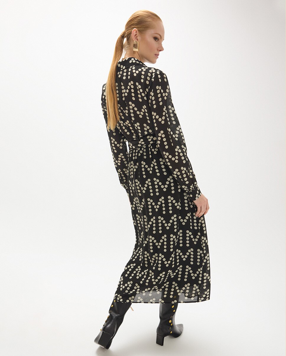 Vestido largo jaretas estampado de topos monograma - Lola Casademunt - Negro / Blanco Negro / Blanco-3