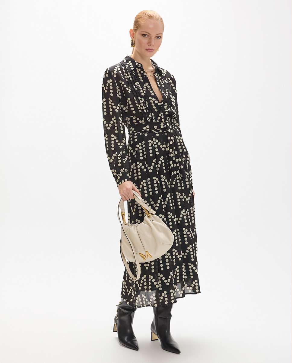 Vestido largo jaretas estampado de topos monograma - Lola Casademunt - Negro / Blanco Negro / Blanco-4