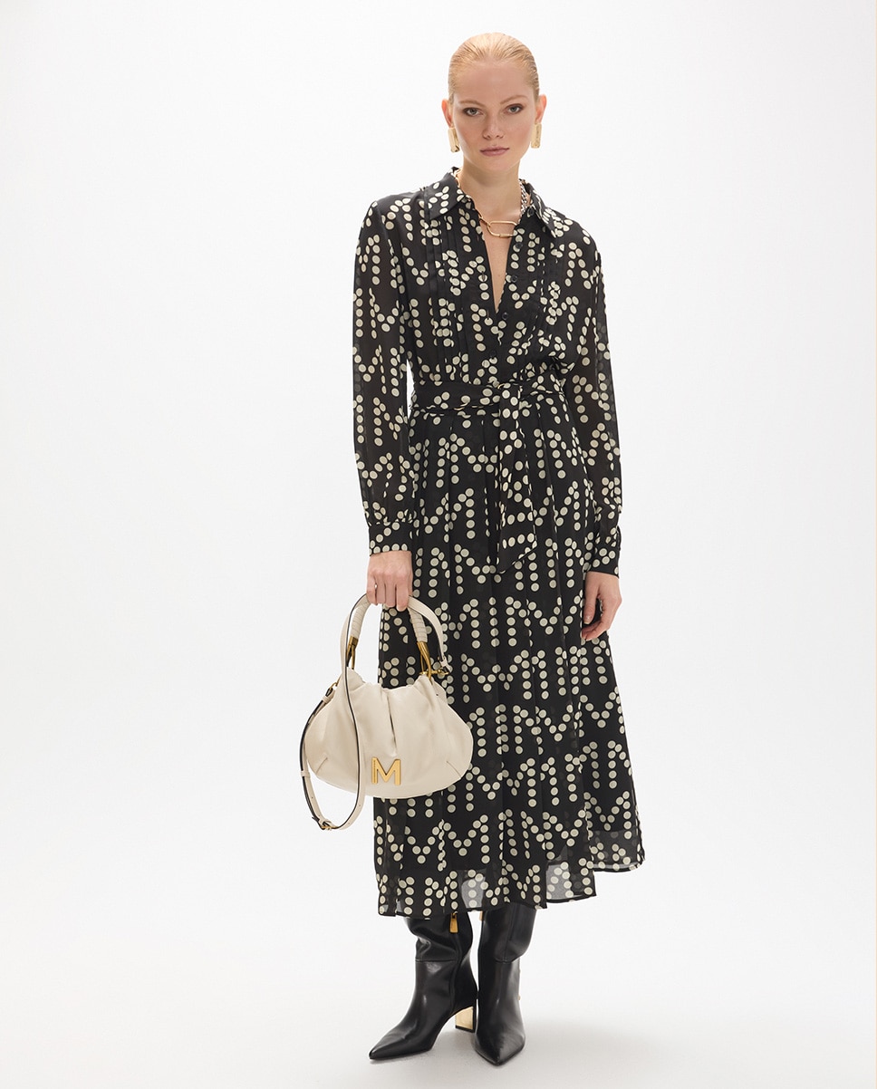 Vestido largo jaretas estampado de topos monograma - Lola Casademunt - Negro / Blanco Negro / Blanco-5