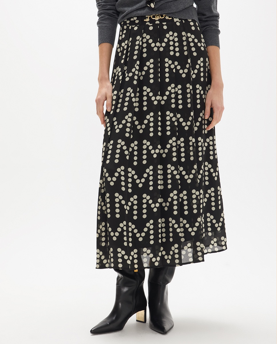 Falda midi tablas estampado con logotipo m topitos y hebilla personalizada - Lola Casademunt - Negro / Blanco Negro / Blanco-2