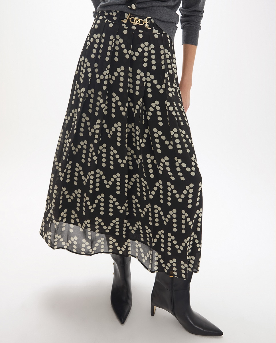 Falda midi tablas estampado con logotipo m topitos y hebilla personalizada - Lola Casademunt - Negro / Blanco Negro / Blanco-3