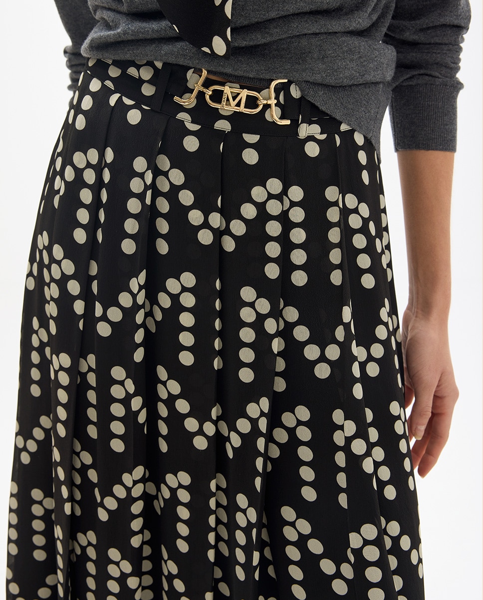 Falda midi tablas estampado con logotipo m topitos y hebilla personalizada - Lola Casademunt - Negro / Blanco Negro / Blanco-4