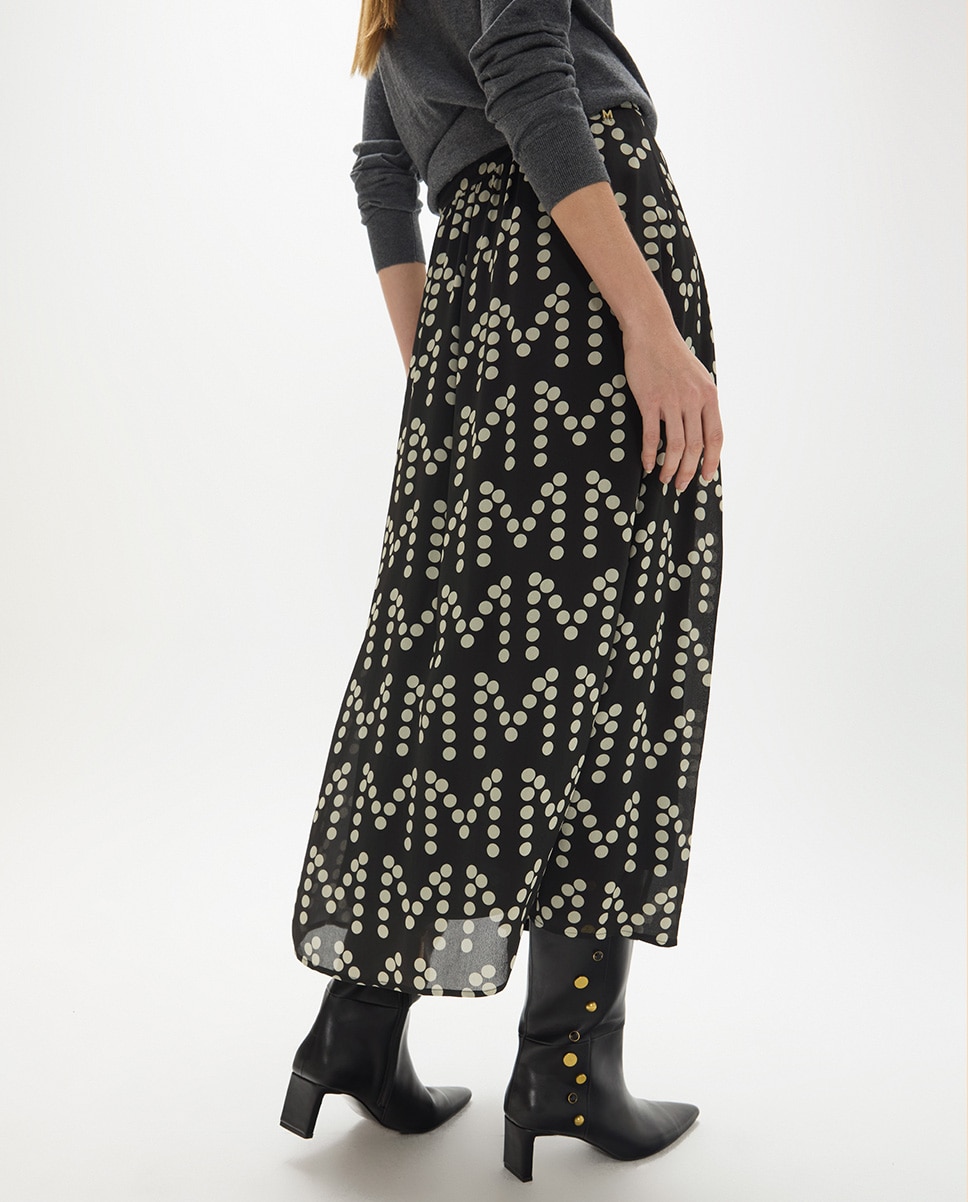 Falda midi tablas estampado con logotipo m topitos y hebilla personalizada - Lola Casademunt - Negro / Blanco Negro / Blanco-5
