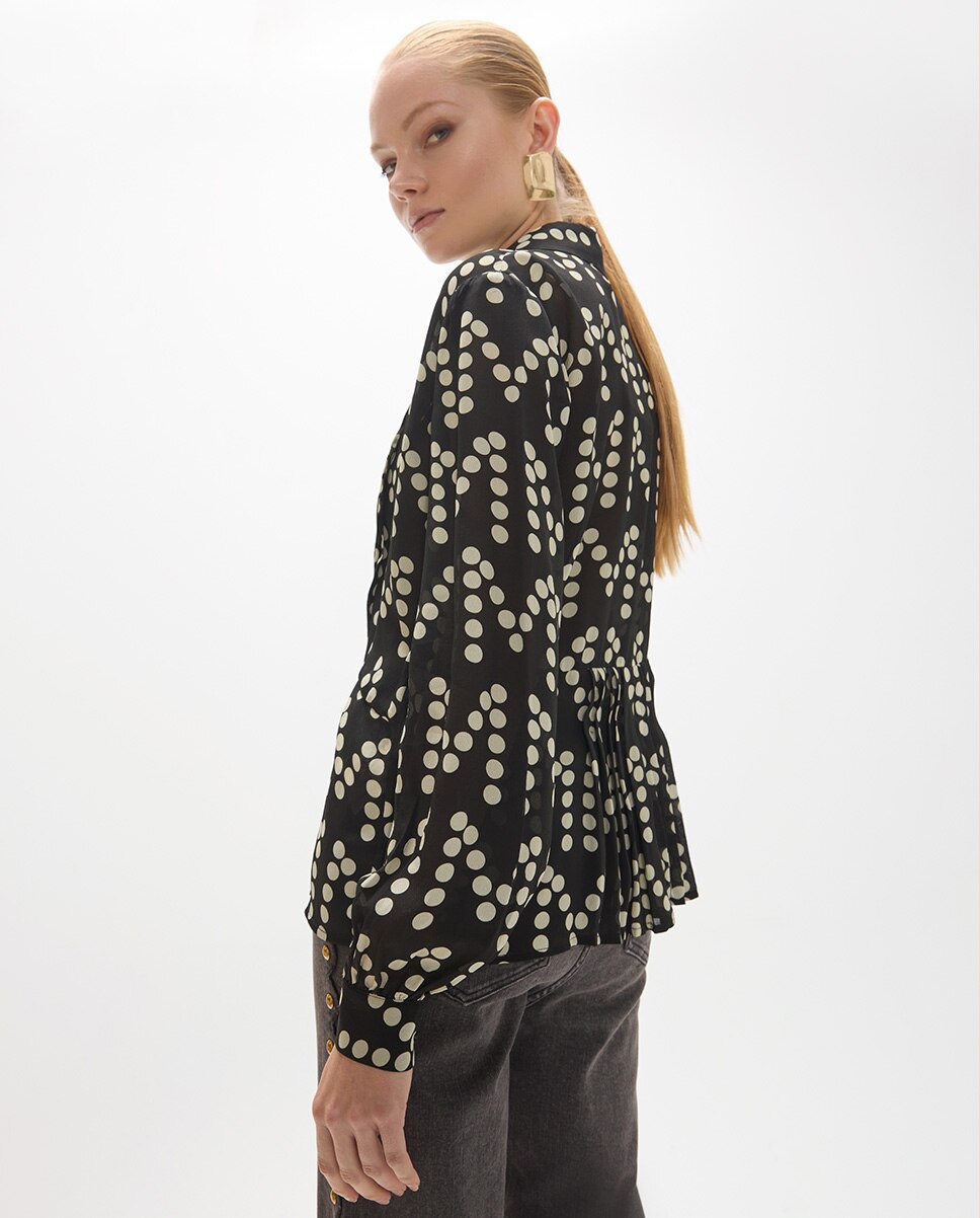 Camisa de mujer jaretas estampado de topos monograma - Lola Casademunt - Negro Negro-4