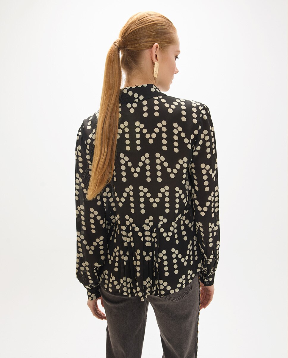Camisa de mujer jaretas estampado de topos monograma - Lola Casademunt - Negro Negro-5