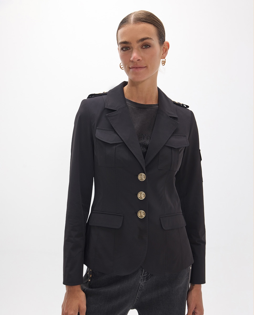 Americana de mujer corta con bolsillos parche tafeta técnica - Lola Casademunt - Negro Negro-1