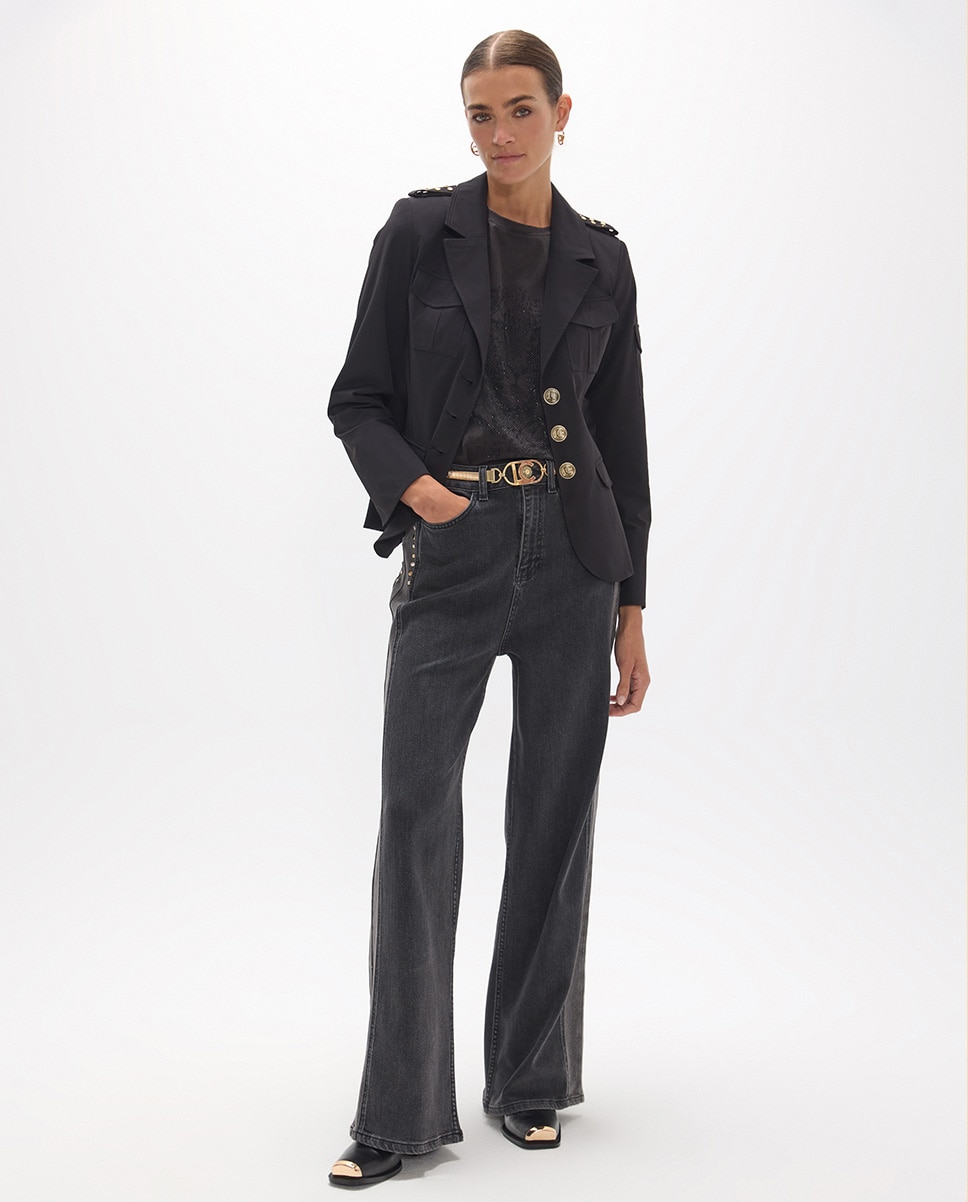 Americana de mujer corta con bolsillos parche tafeta técnica - Lola Casademunt - Negro Negro-4