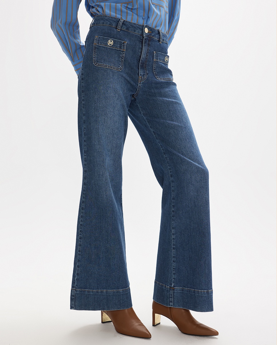 Vaquero recto de mujer con snap personalizado en bolsillos delanteros 45a - Lola Casademunt - Azul denim Azul denim-1