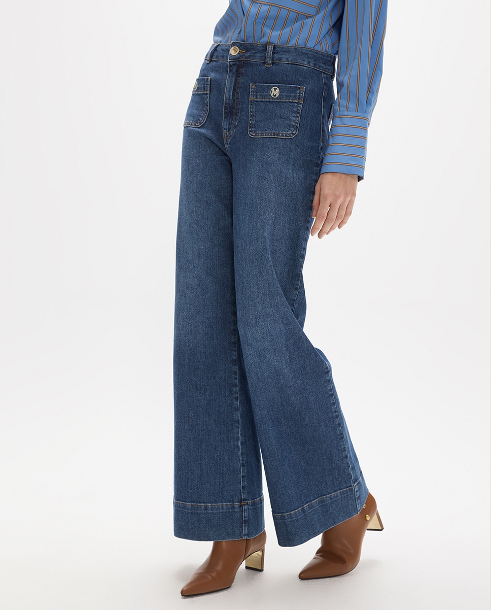 Vaquero recto de mujer con snap personalizado en bolsillos delanteros 45a - Lola Casademunt - Azul denim Azul denim-2