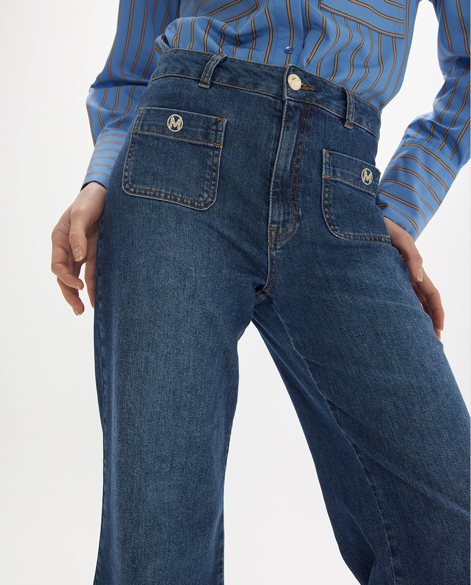 Vaquero recto de mujer con snap personalizado en bolsillos delanteros 45a - Lola Casademunt - Azul denim Azul denim-3