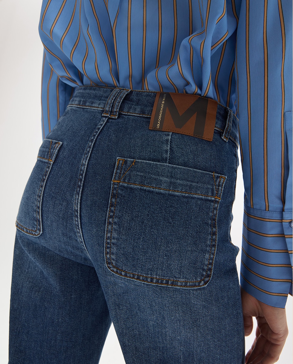 Vaquero recto de mujer con snap personalizado en bolsillos delanteros 45a - Lola Casademunt - Azul denim Azul denim-4