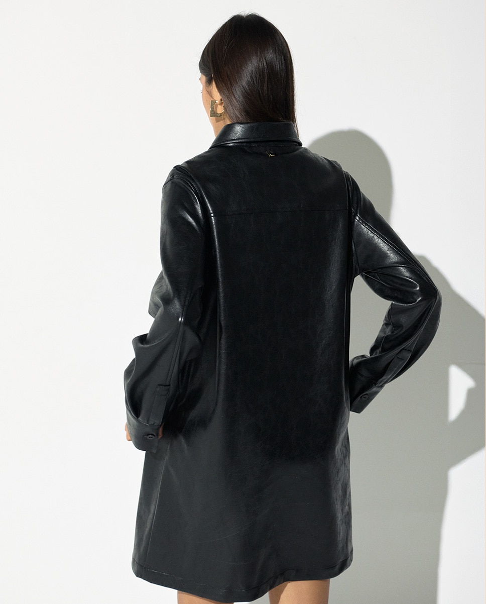 Vestido corto efecto piel con cuello camisero - Lola Casademunt - Negro Negro-3