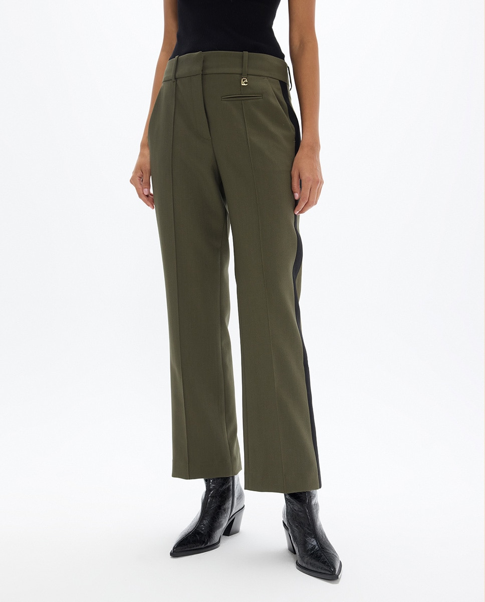 Pantalón de vestir de mujer ligeramente acampanado con pieza lateral grosgain - Lola Casademunt - Verde militar Verde militar-2