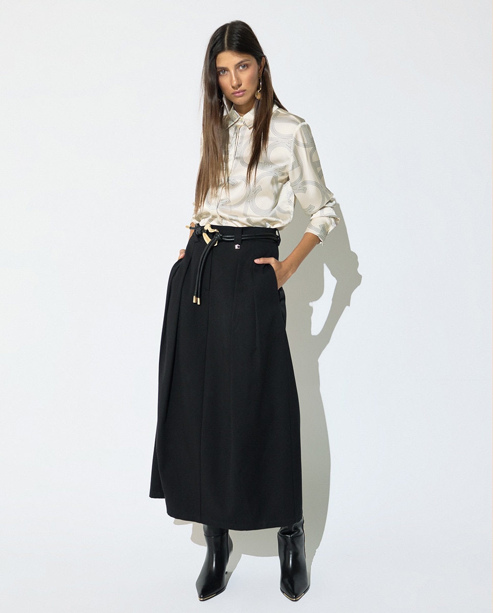Falda midi sastre con pinzas - Lola Casademunt - Negro Negro-1