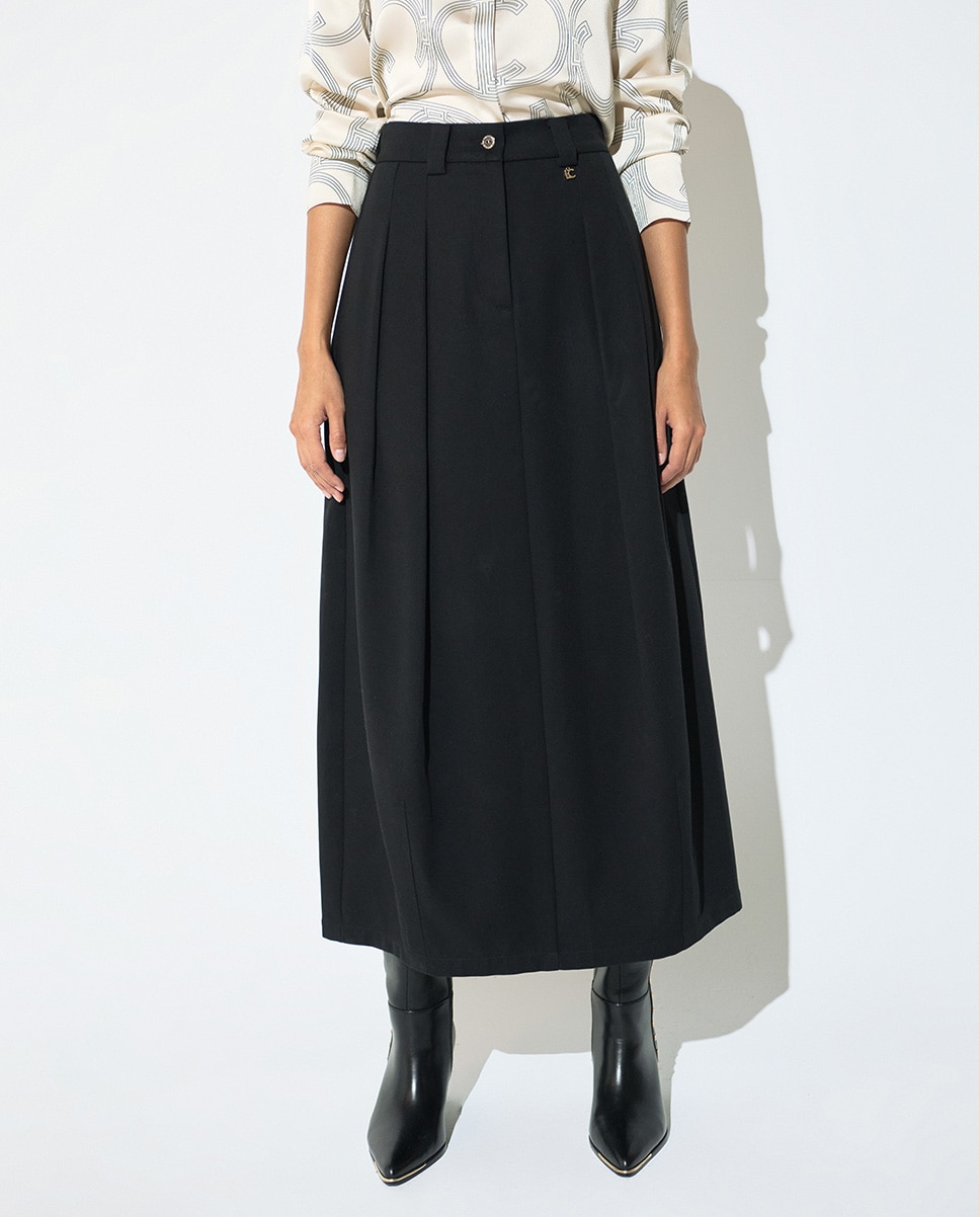 Falda midi sastre con pinzas - Lola Casademunt - Negro Negro-2