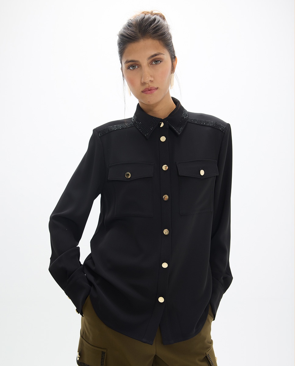 Camisa de mujer militar con detalle strass - Lola Casademunt - Negro Negro-1