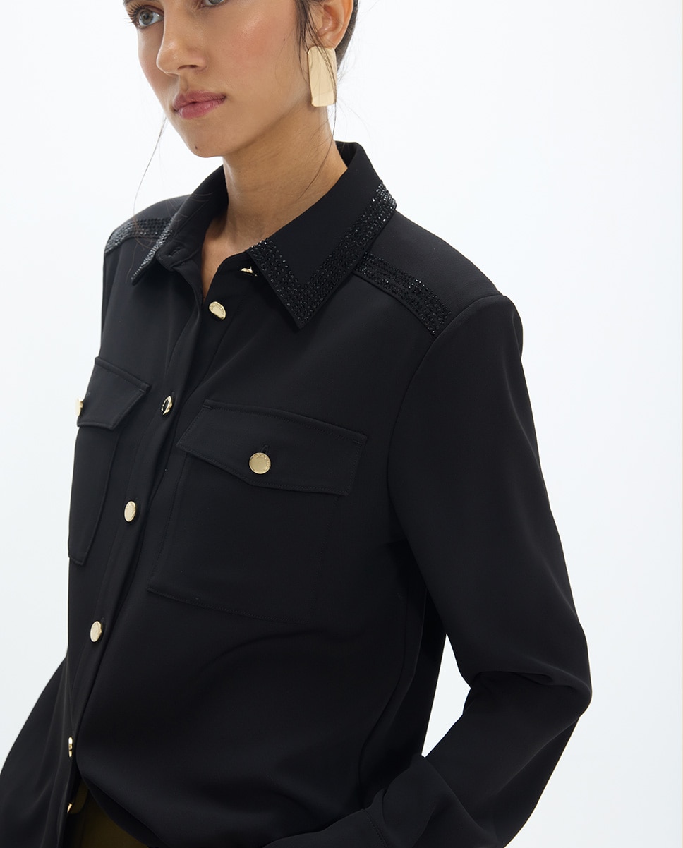 Camisa de mujer militar con detalle strass - Lola Casademunt - Negro Negro-3