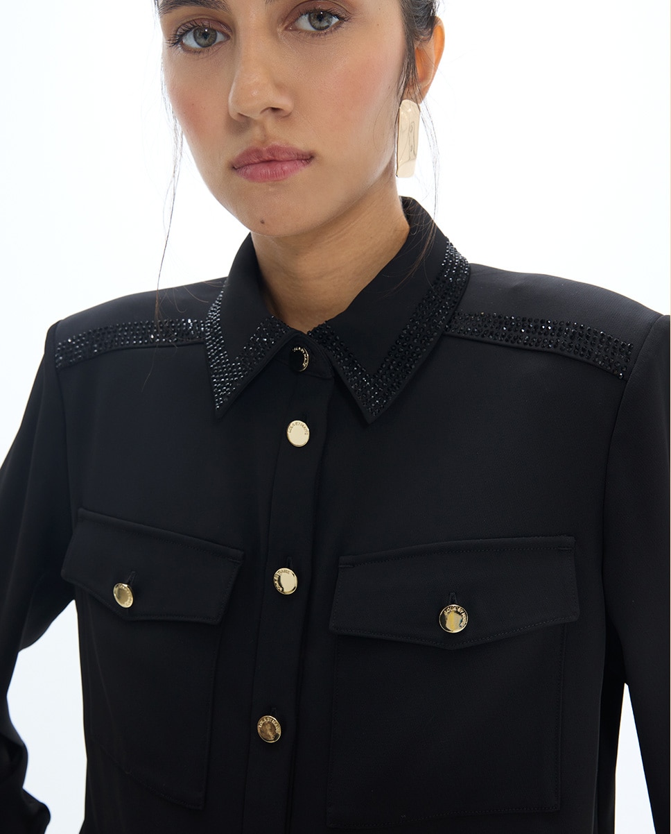 Camisa de mujer militar con detalle strass - Lola Casademunt - Negro Negro-4