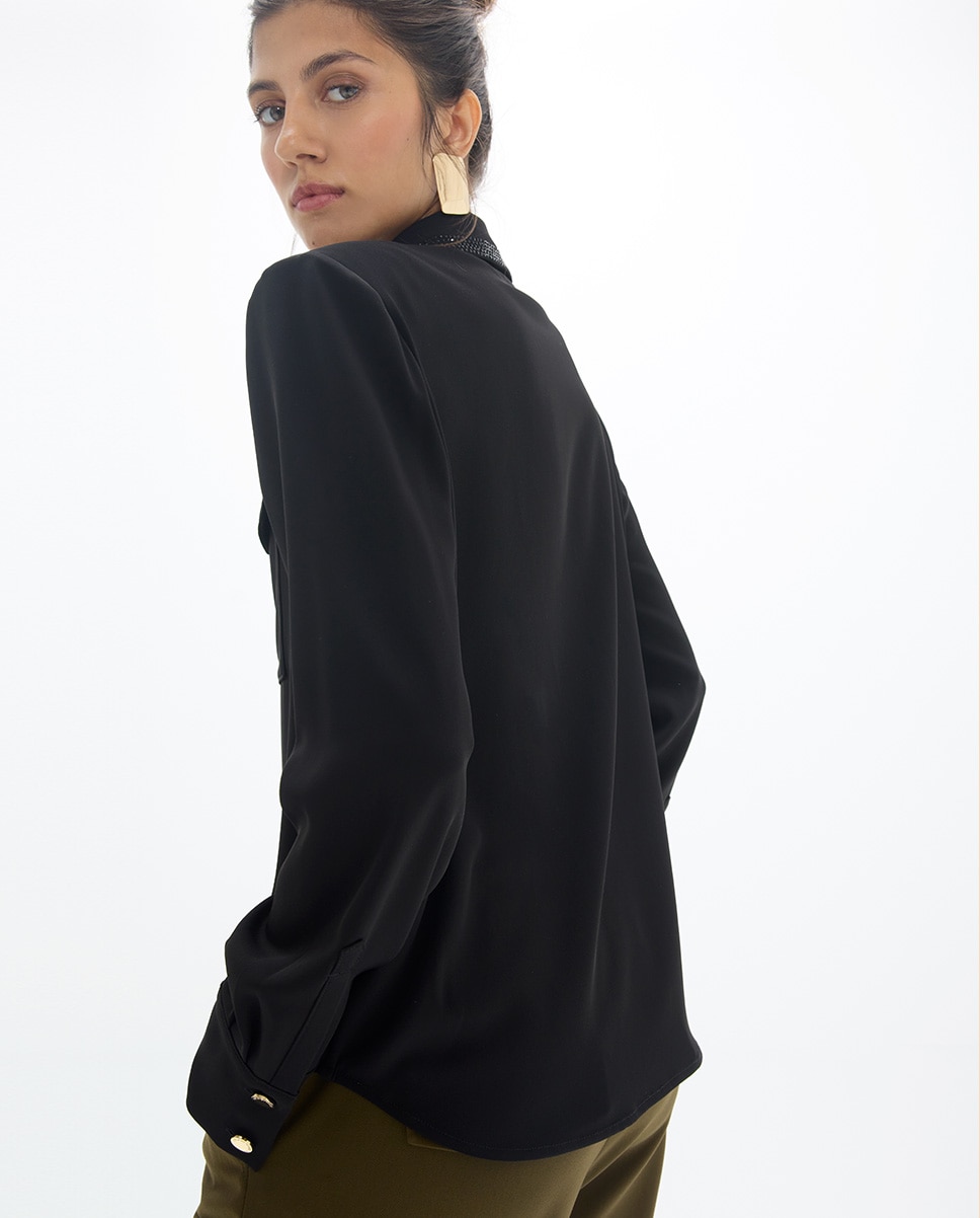 Camisa de mujer militar con detalle strass - Lola Casademunt - Negro Negro-5
