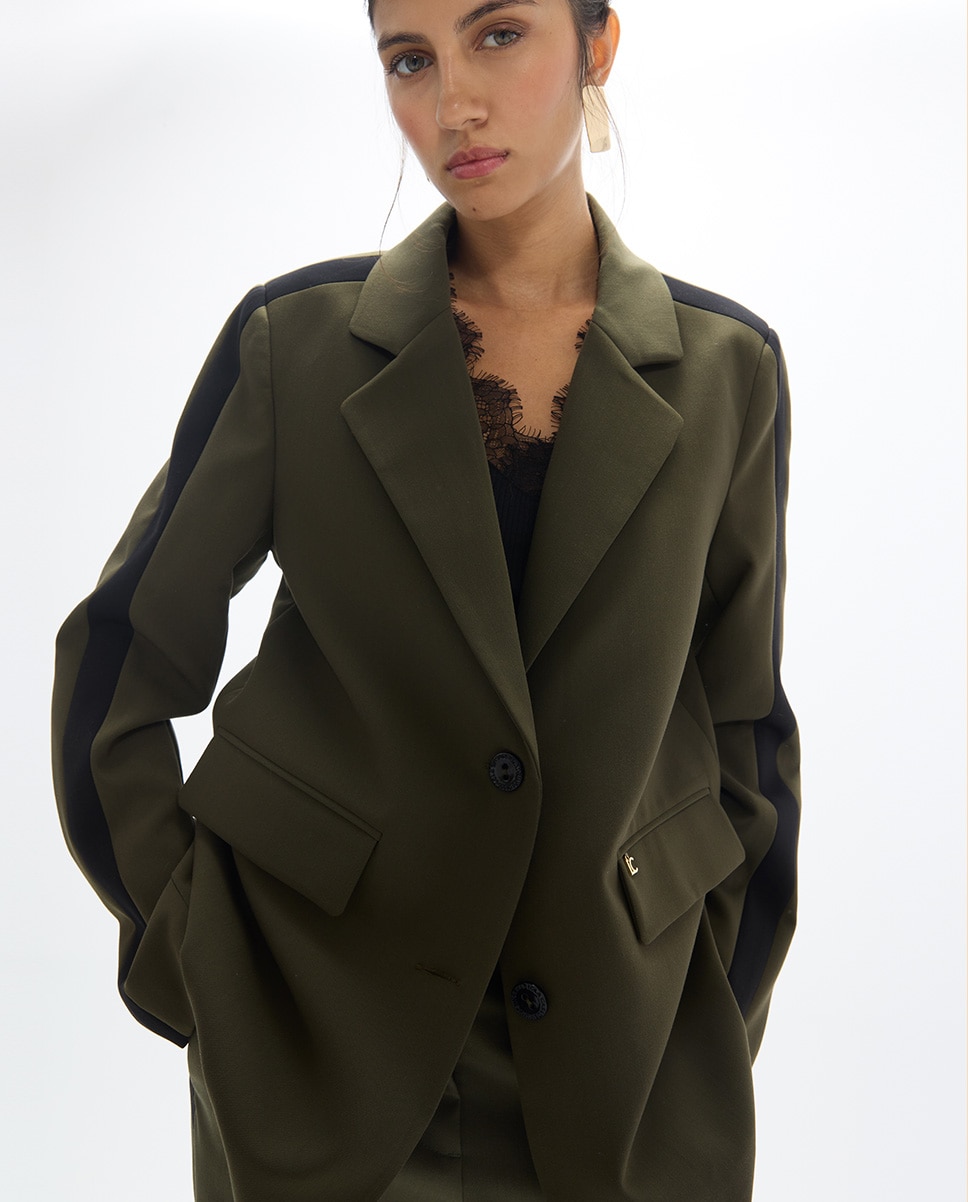 Americana de mujer recta grossgain con animal en espalda - Lola Casademunt - Verde militar Verde militar-2
