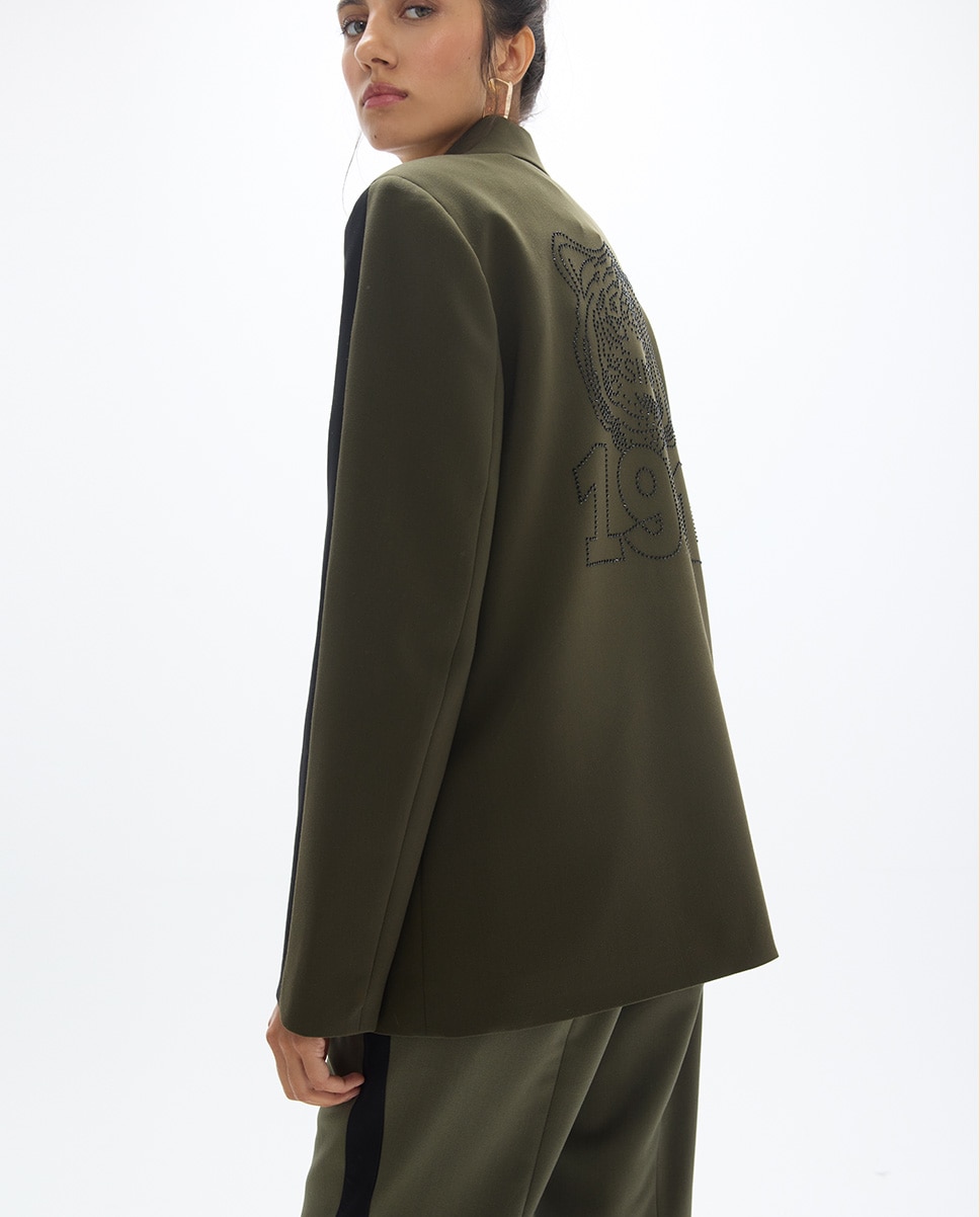 Americana de mujer recta grossgain con animal en espalda - Lola Casademunt - Verde militar Verde militar-4