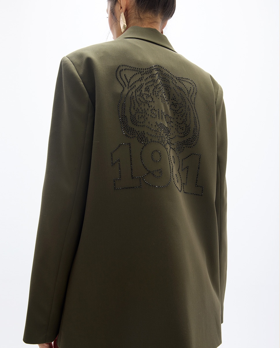Americana de mujer recta grossgain con animal en espalda - Lola Casademunt - Verde militar Verde militar-5