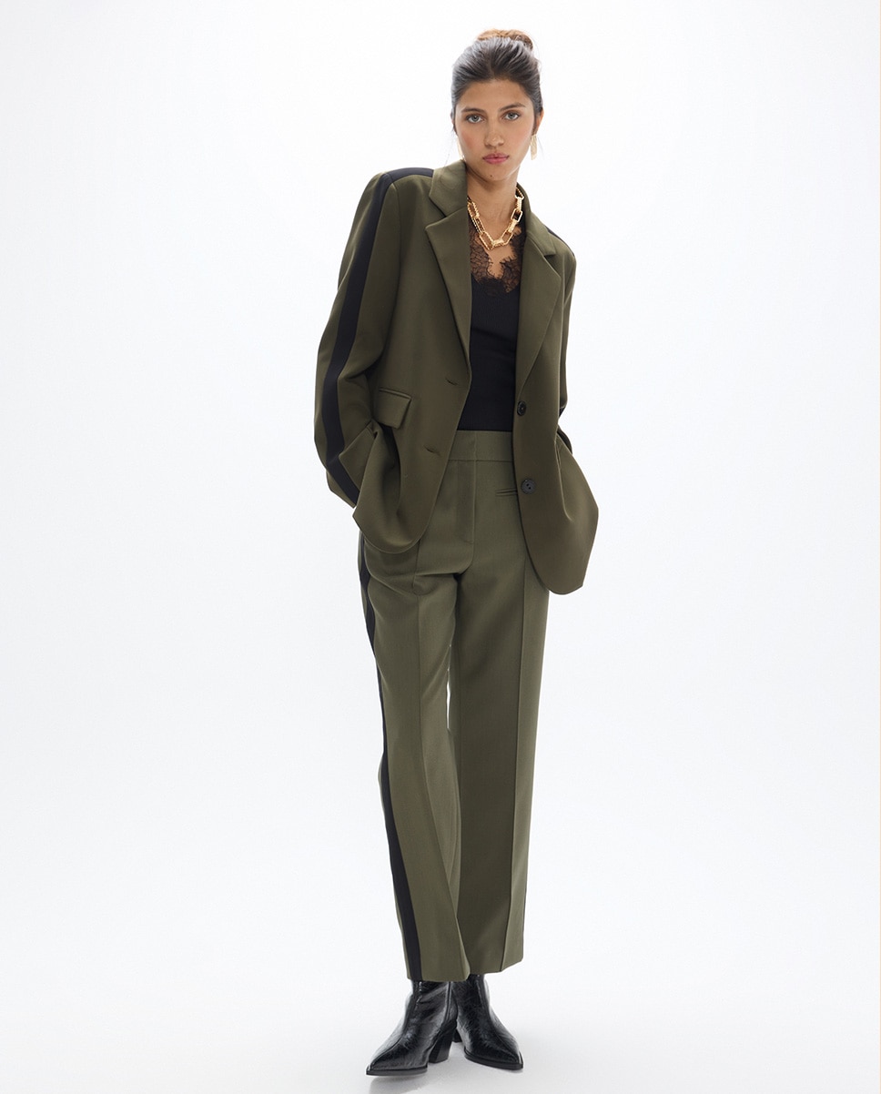 Americana de mujer recta grossgain con animal en espalda - Lola Casademunt - Verde militar Verde militar-6